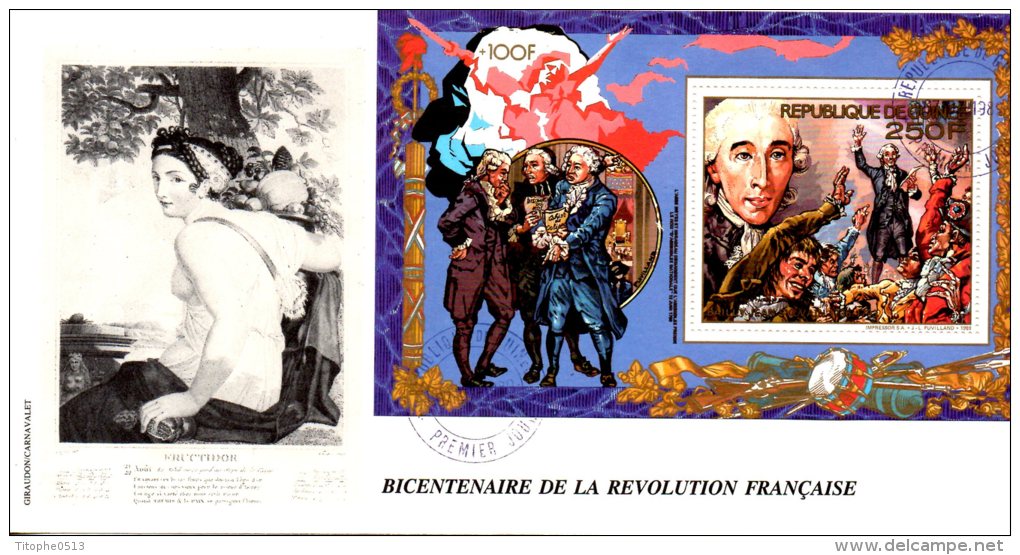 GUINEE. BF 84 De 1989 Sur Enveloppe 1er Jour. Révolution Française/Philexfrance´89. - Revolución Francesa