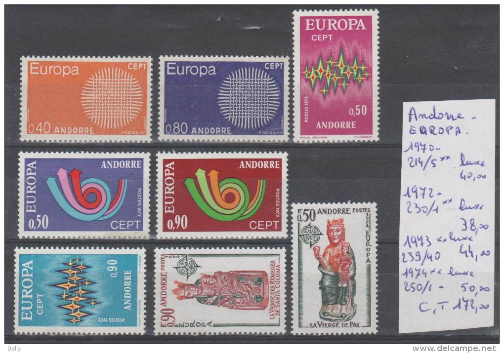 TIMBRE D ANDORRE NEUF** EUROPA  Nr 214/15**-230/1**-239/40**-250/1** LUXE ANNEE 1970-72-73-74 COTE 172.0€ - Neufs