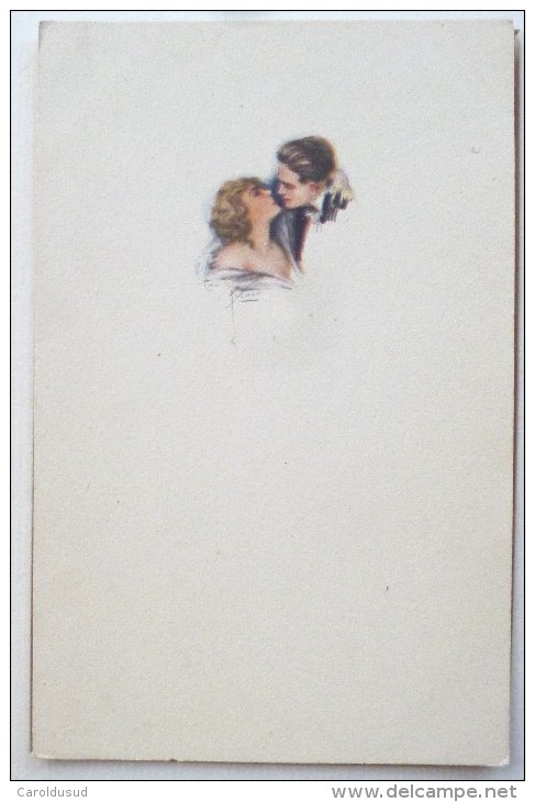 Cpa SUPERBE Litho Illustrateur Italy 258  FISCHER Couple Amoureux Baiser En Petit Sur Cp Blanche - Fisher, Harrison