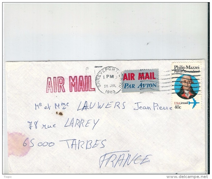 Enveloppe -   Cachet  Au  Depart  De    SHREVEPORT   -   (  Etats Unis  ) à  Destination   De  Tarbes  ( 65 )  Air Mail - Autres - Amérique