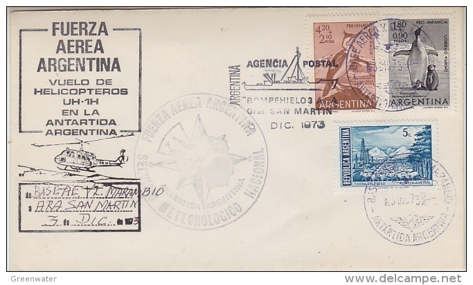 Argentina 1973 Heli Flight From Base Marambio To Base San Martin 3 Dec 1973 Cover (27606) - Vuelos Polares