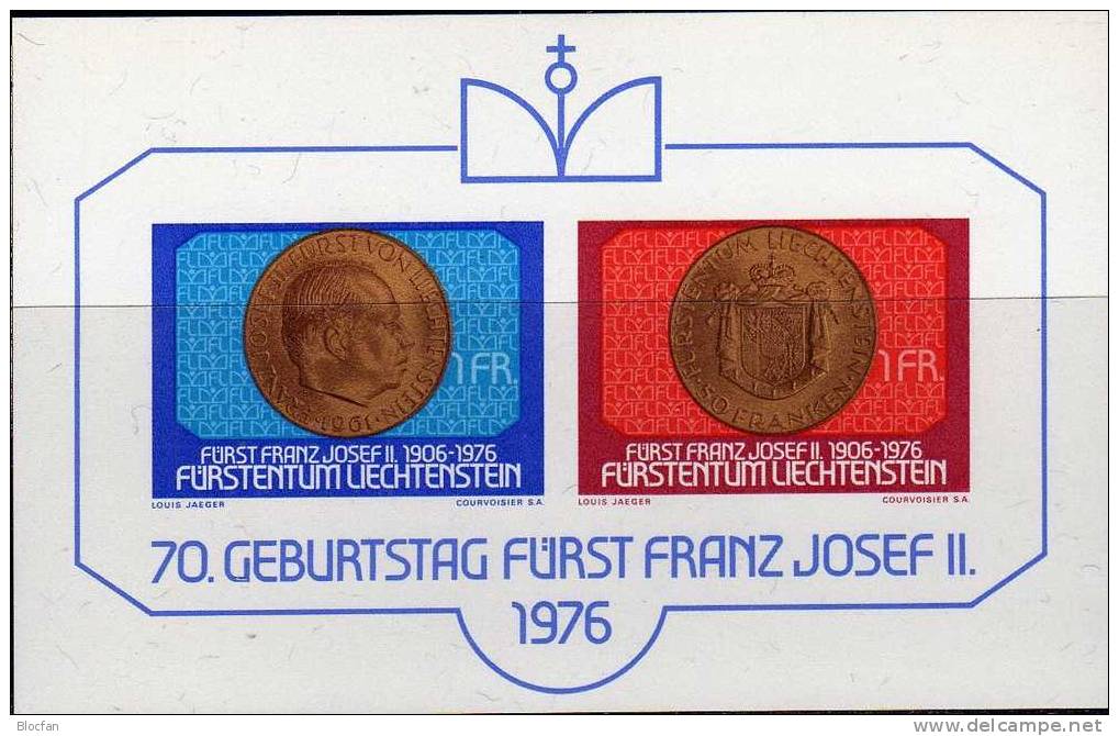 Münzen Des Fürstentum 1976 Liechtenstein 649/0 Plus Block 10 ** 5€ Geburtstag Des Fürsten Hb M/s Bloc Sheet Bf FL Europa - Blocs & Feuillets