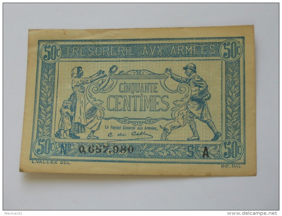 50 Centimes - Trésorerie Aux Armées 1917 - A  **** EN ACHAT IMMEDIAT **** Billet Recherché !!!! - 1917-1919 Legerschatkist