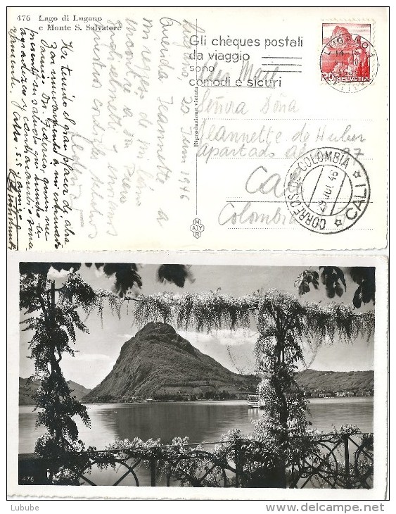 AK  "Lugano - San Salvatore" - Cali Columbia            1946 - Storia Postale