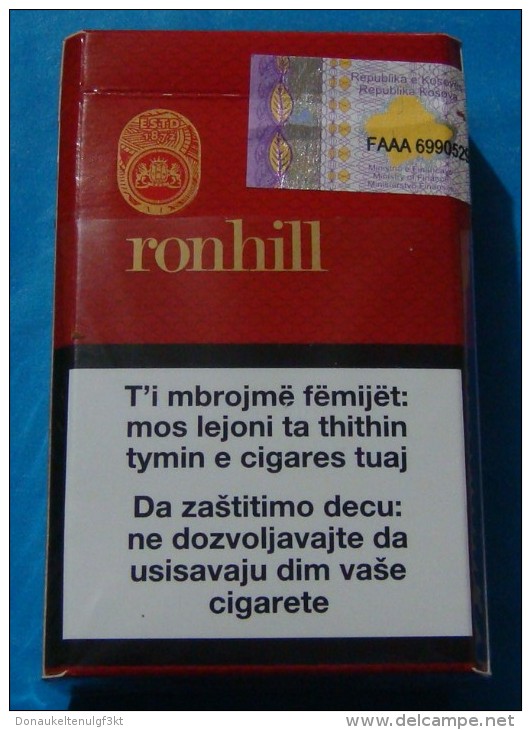 CROATIA *RONHILL* RED EMPTY HARD PACK, CROATIAN CIGARETTES KOSOVO EDITION WITH FISCAL REVENUE STAMP. - Empty Tobacco Boxes