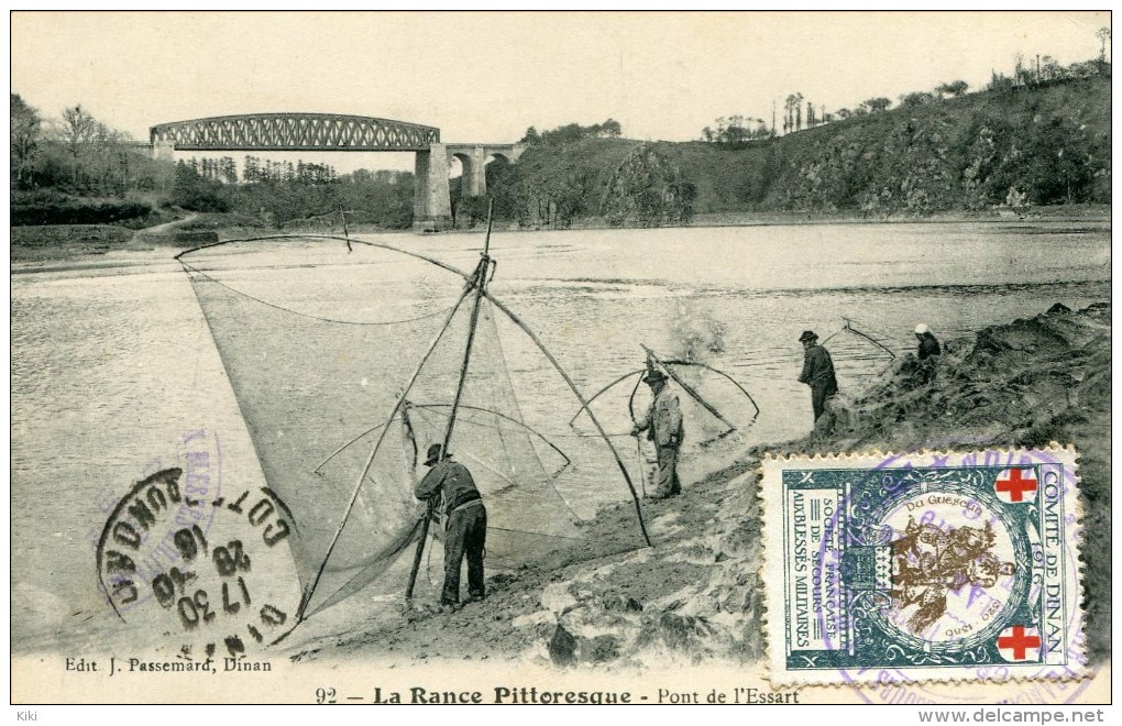 La Rance Pittoreque  Pont De L Essart  Pecheurs Au Carrelet+vignette  Comité De Dinan  1916  Société  De Secours Aux Ble - Autres & Non Classés