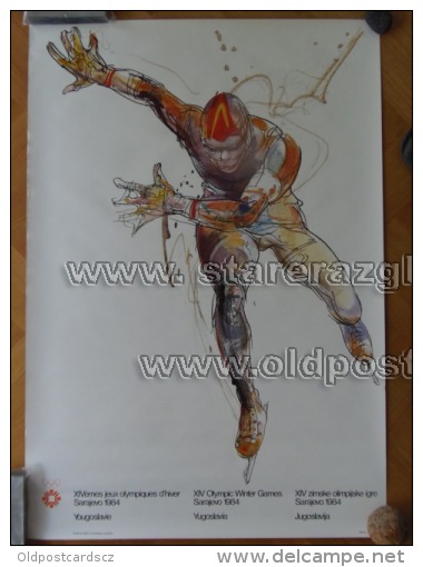 Sarajevo Olympic Winter Games 1984 100x70 Cm 39x27 Inch Racing Skates ORIGINAL - Manifesti