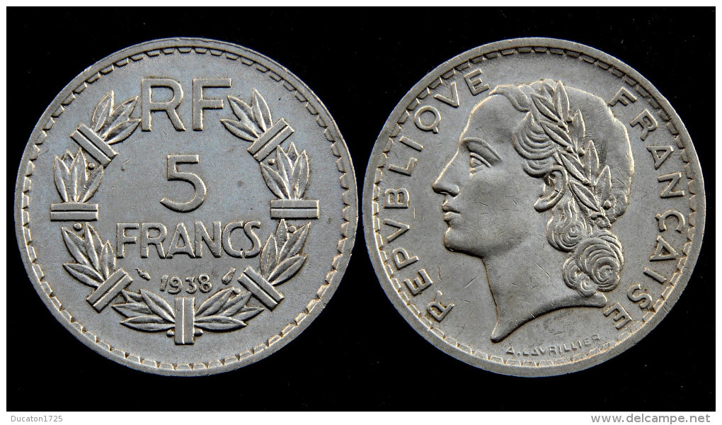 5 Francs 1938 Lavrillier. Nickel. Belle Qualite! - Autres & Non Classés