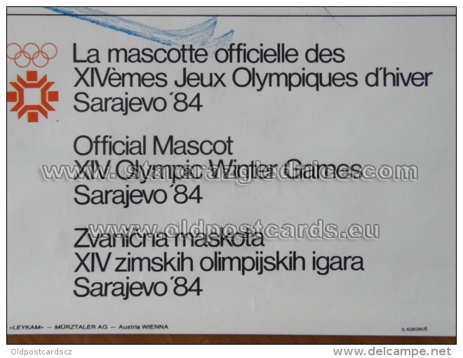 Sarajevo Olympic Winter Games 1984 100x70 Cm 39x27 Inch Vucko Mascot ORIGINAL - Otros & Sin Clasificación