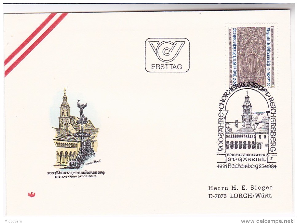 1984 AUSTRIA FDC Stift  REICHERSBERG ABBEY Stamps SPECIAL Pmk ST GABRIEL REICHERSBERG Cover Church Religion Christianity - Christianity