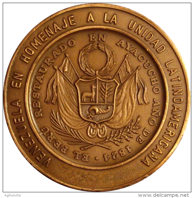 VENEZUELA. MEDALLA OFICIAL DEL SESQUICENTENARIO DE LA BATALLA DE AYACUCHO. 1.974. COBRE - Royal / Of Nobility