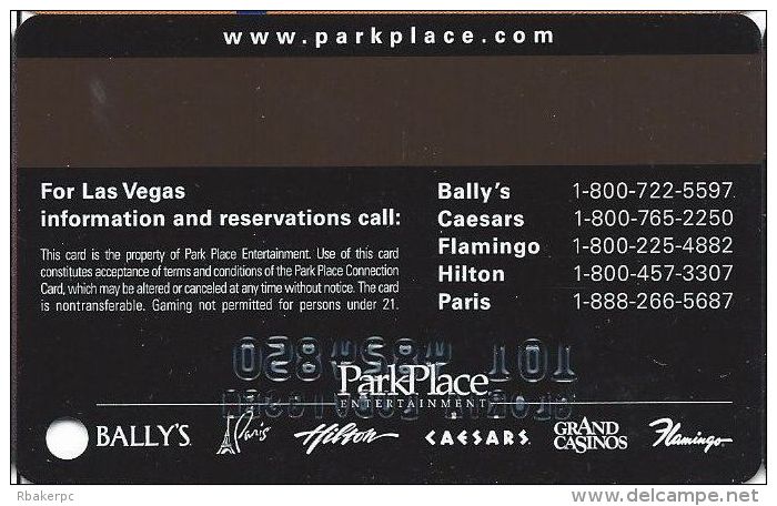 Paris Casino Las Vegas - PRINTED Slot Card - Park Place Connection Card - Casino Cards