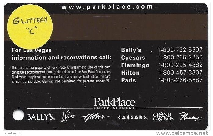 Generic Park Place Connection - BLANK Slot Card With Glittery 'C' - Casino Cards