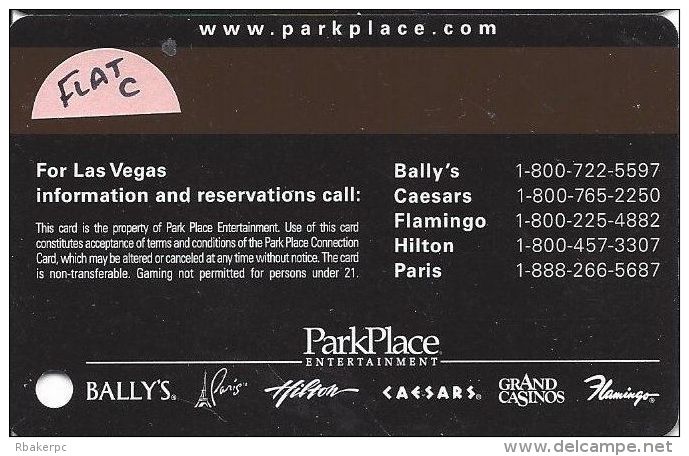 Generic Park Place Connection - Slot Card With Flat Printed ´C´ - Normal Player Name Printing - Casino Cards