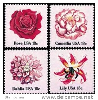 1981 USA Flowers Stamps Sc#1876-79 Rose Camellia Dahlia Lily - Roses