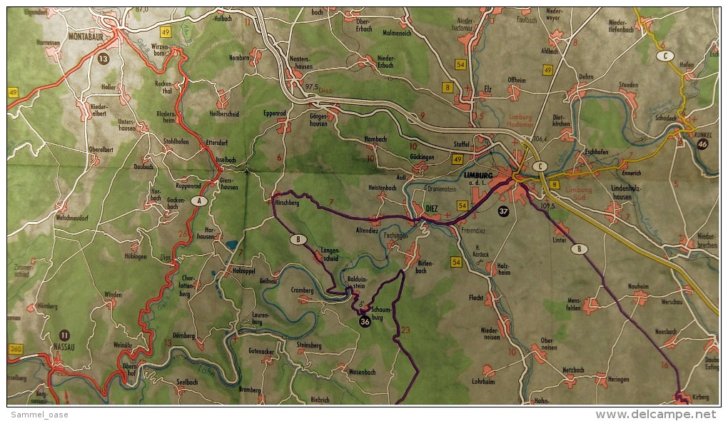 ARAL BV-Tourenkarte Taunus  -  Von Ca. 1955 - 1 : 125.000  -  Ca. Größe : 68 X 57 Cm - Landkarten