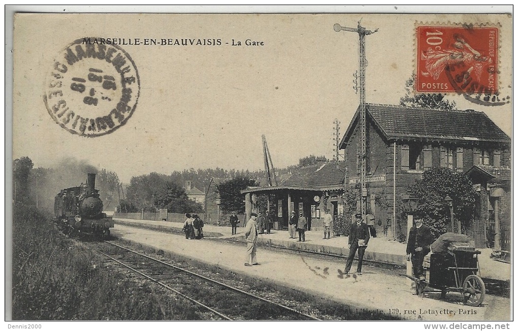 MARSEILLE-en-BEAUVAISIS -la Gare -ed. L'Hoste  - TRAIN - Gare Animée - Marseille-en-Beauvaisis