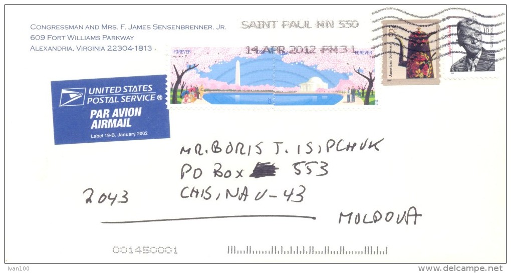 2012. USA, The Letter By Air-mail Post From Alexandria(Virginia) To Moldova - Covers & Documents