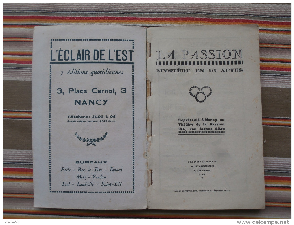 54 NANCY  THEATRE DE LA PASSION Livret Officiel 1933    PUB Bieres VEZELIZE Divette CHAMPIGNEULLES, Maxeville... - Lorraine - Vosges