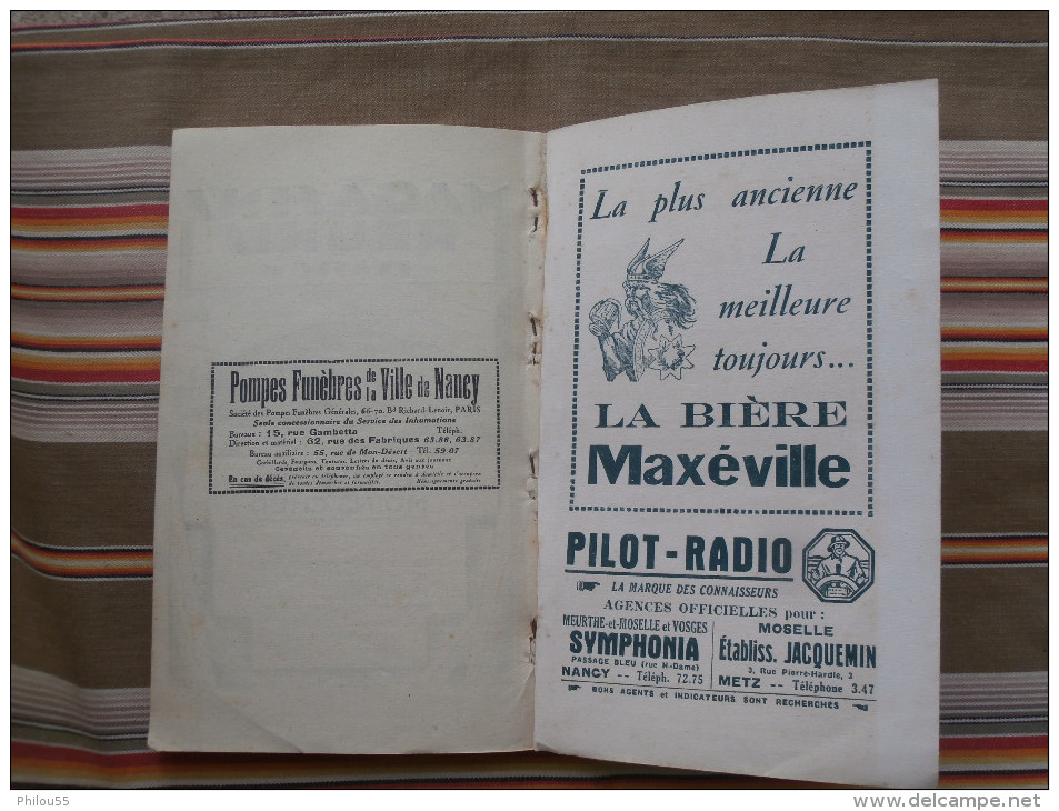 54 NANCY  THEATRE DE LA PASSION Livret Officiel 1933    PUB Bieres VEZELIZE Divette CHAMPIGNEULLES, Maxeville...