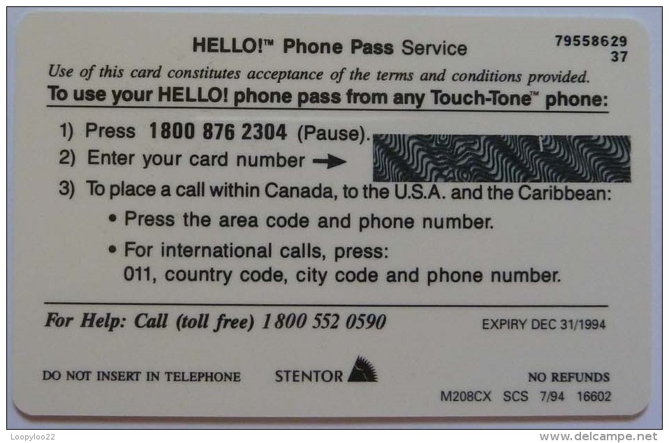 CANADA - Bell - Prepaid CardEx 94 - Hello Phone Pass - MINT - Canada