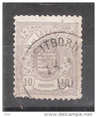 LUXEMBOURG , 1880 Armoiries, Yvert N° 42, 10 C Gris Violet , Dentelé 12 1/2 , Obl BETTBORN , Bon état - 1859-1880 Armoiries