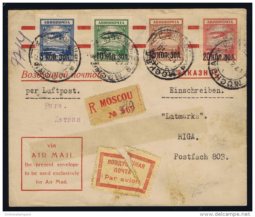 Russia 1929 - Registered Airmail Cover Moscow To Riga Lettland With Michel 267/270 - Covers & Documents