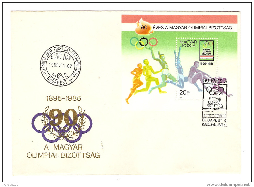 HONGRIE HUNGARY FDC PREMIER JOUR BUDAPEST 2/1/1985 A MAGYAR OLIMPIAI BIZOTTSAG JEUX OLYMPIQUES - FDC