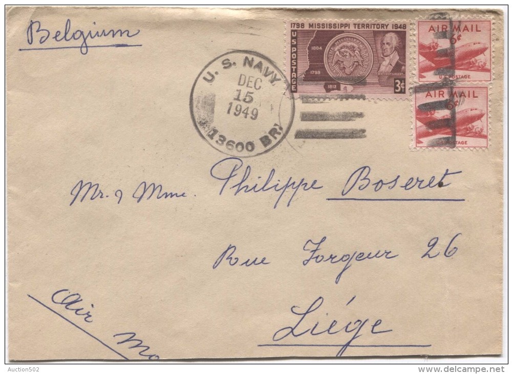 USA Air Mail Cover Caroline Island Ponape U.S. Navy 15/12/1949 13600 BR To Liège Belgium Scarce PR2825 - Lettres & Documents