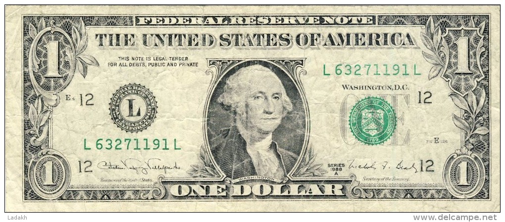 BILLET # ETATS -UNIS # FEDERAL RESERVE NOTE # 1988 A # 1DOLLAR  # WASHINGTON #  CIRCULE # BANK SAN FRANCISCO # - Billetes De La Reserva Federal (1928-...)