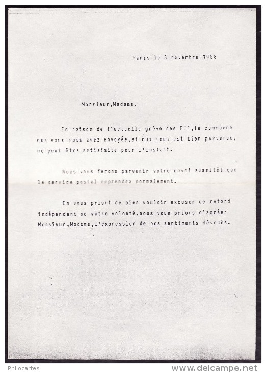Grève Des PTT De 1988 - Machine De Remplacement De La Chambre De Commerce Avec La Lettre D'excuse - Other & Unclassified