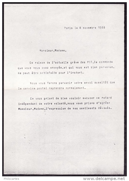 Grève Des PTT De 1988 - Machine De Remplacement De La Chambre De Commerce Avec La Lettre D'excuse - Sonstige & Ohne Zuordnung