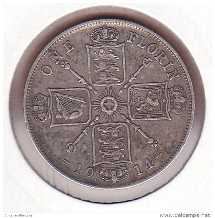 AC - UK 1 FLORIN 1914 SILVER COIN VG+ KM # 817 - J. 1 Florin / 2 Schillings