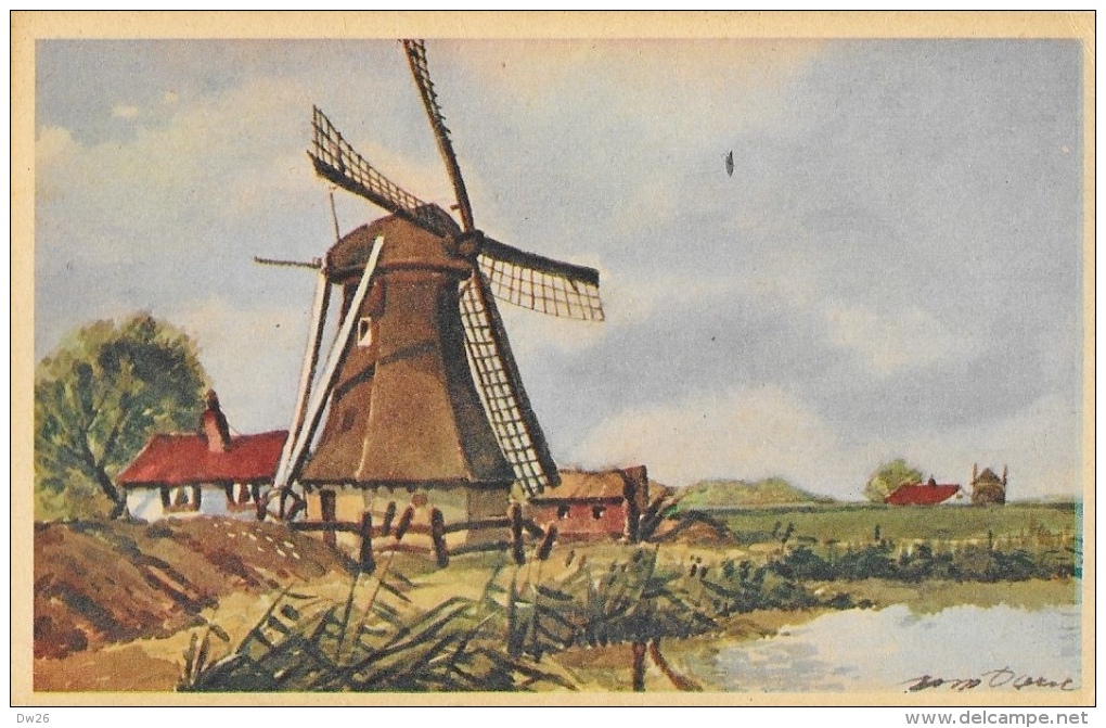 Illustration Signée D... - Hollandse Molens - Carte Non Circulée - Moulins à Vent