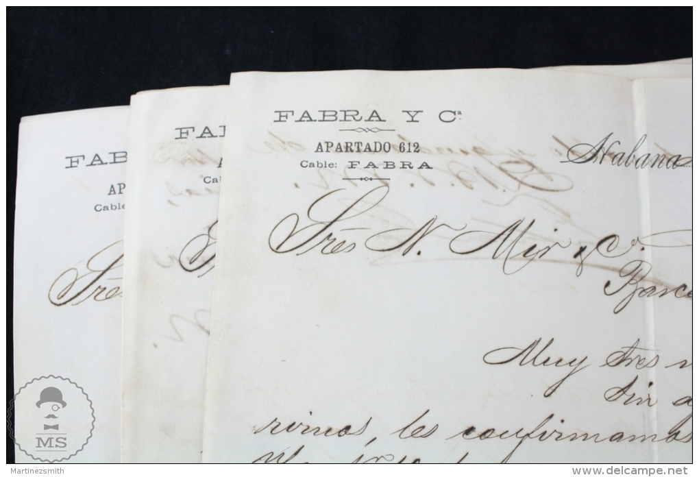 14 Old Documents, Fabra Y Cª  Habana, Cuba Company Letters From 1891 - Handwritten - Estados Unidos