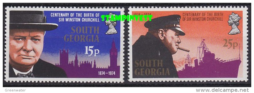 South Georgia 1974 Sir Winston Churchill 2v ** Mnh (27624) - Südgeorgien