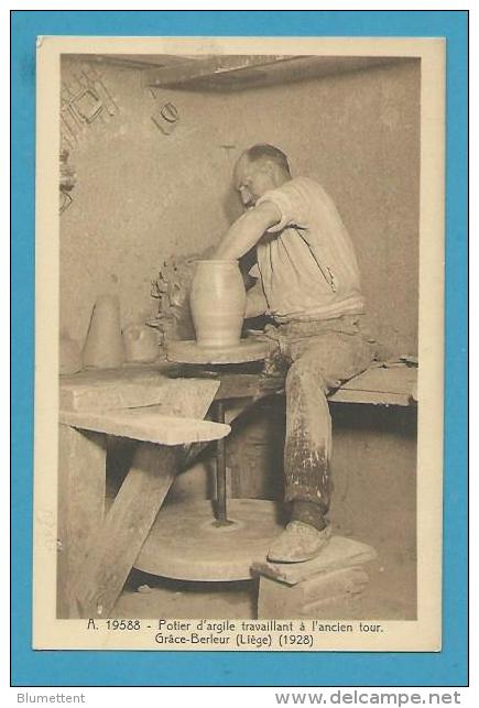 CPSM A. 19588 - Métier Potier D'argile Travaillant à L'ancien Tour Grâce-Berleur (LIEGE) (1928) Belgique - Autres & Non Classés