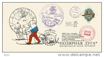 Expedition Russe Au Pôle Nord Géographique En 1994, Lettre Souvenir De L'expédition - Expediciones árticas