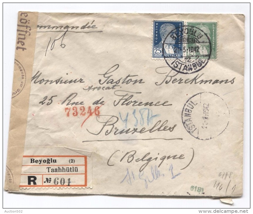 Turquie-Turkey Registered Cover Beyoglu 21/5/1942 German Censor( Wien) To Brussels Belgium PR2840 - Briefe U. Dokumente