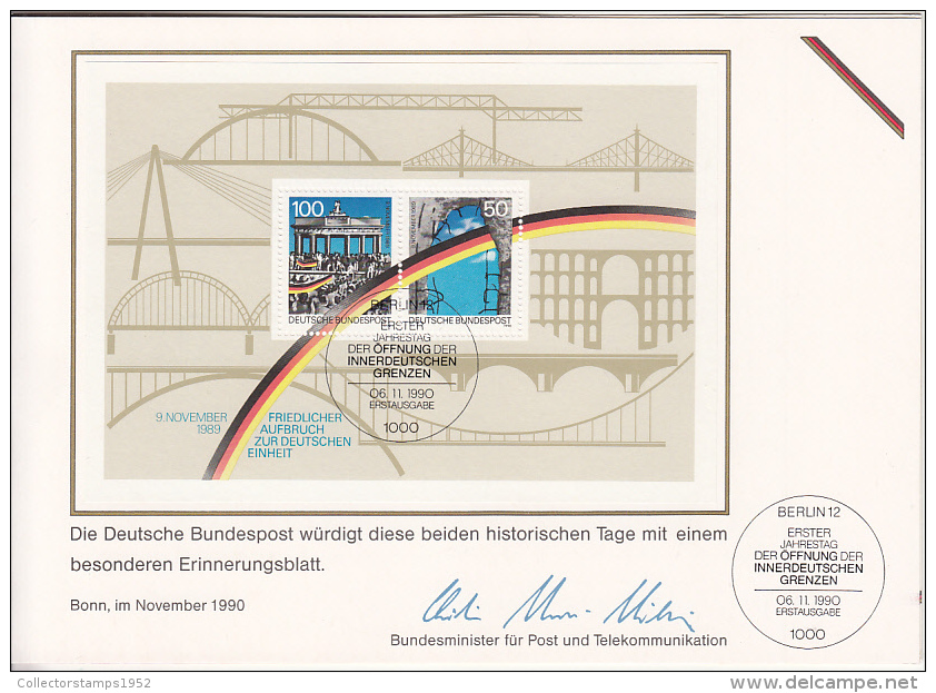 3986FM- REUNIFICATION OF GERMANY, FALL OF THE WALL, BOOKLET, OBLIT FDC, 1990, GERMANY - Carnets