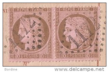 Lettre - SEINE Et MARNE - COULOMMIERS - PC.1172 S/paire TP Cérès N°58  S/Avis De Sort CHARGE D´OFFICE - 1873 - 1871-1875 Cérès