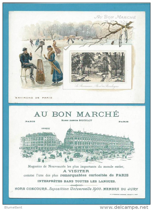 CHROMO LITHO Environs De Paris Le Ruisseau Bois De Boulogne Patins à Glace AU BON MARCHE - Au Bon Marché