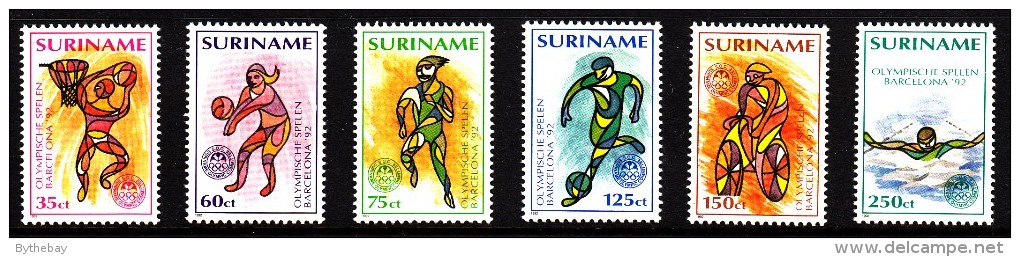 Surinam MNH Scott #919-#924 Set Of 6 1992 Olympics Barcelona: Basketball. Volleyball, Track, Soccer, Cycling, Swimming - Surinam