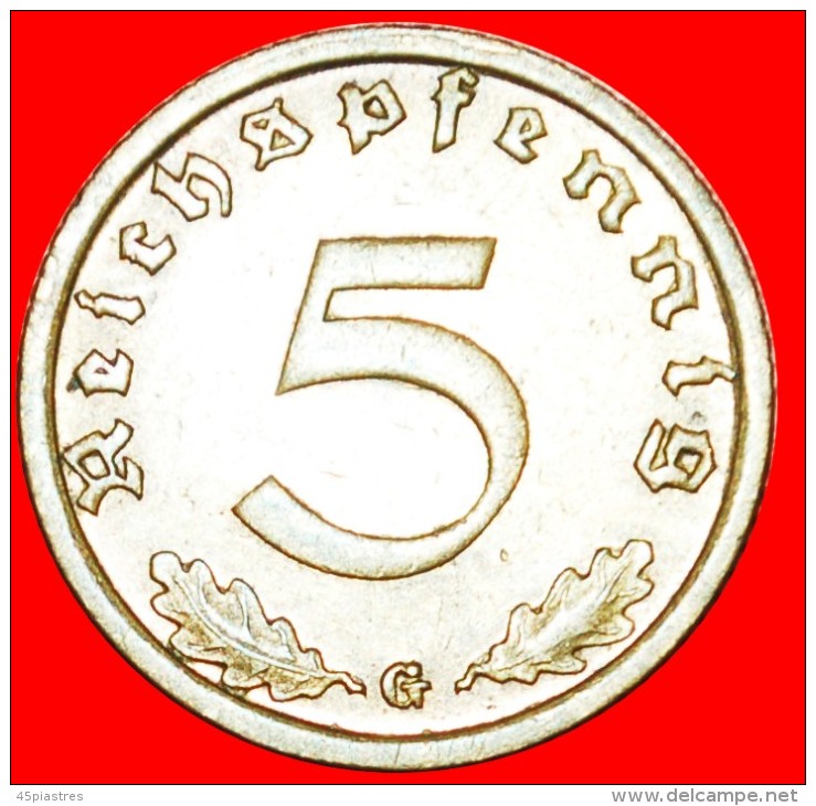 § SWASTIKA: GERMANY &#9733; 5 PFENNIG 1938G! LOW START&#9733;NO RESERVE! Third Reich (1933-1945) - 5 Reichspfennig