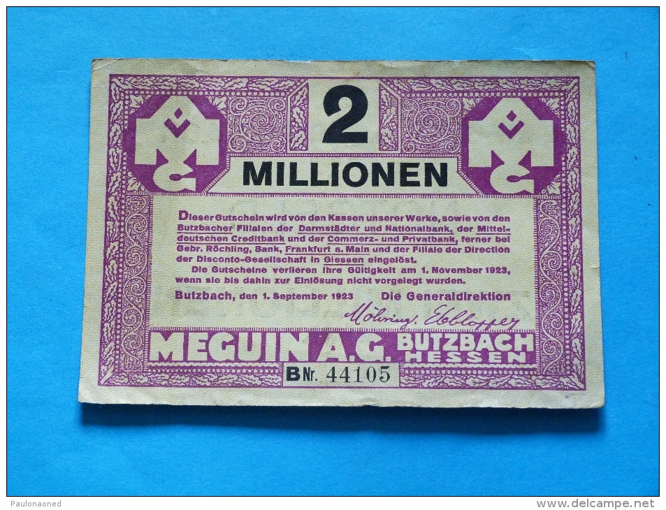 GERMANY  2 MILLIONEN  MARK   1923 - 1 Mio. Mark