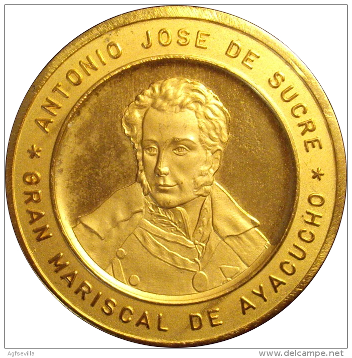 VENEZUELA. MEDALLA OFICIAL DEL SESQUICENTENARIO DE LA BATALLA DE AYACUCHO. 1.974. DORADA - Royal / Of Nobility