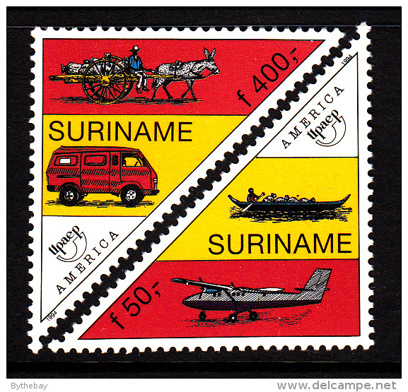 Surinam MNH Scott #989-#990 Set Of 2 America Issue: Post Vehicles - Airplane, Canoe, Van, Donkey Cart - Surinam