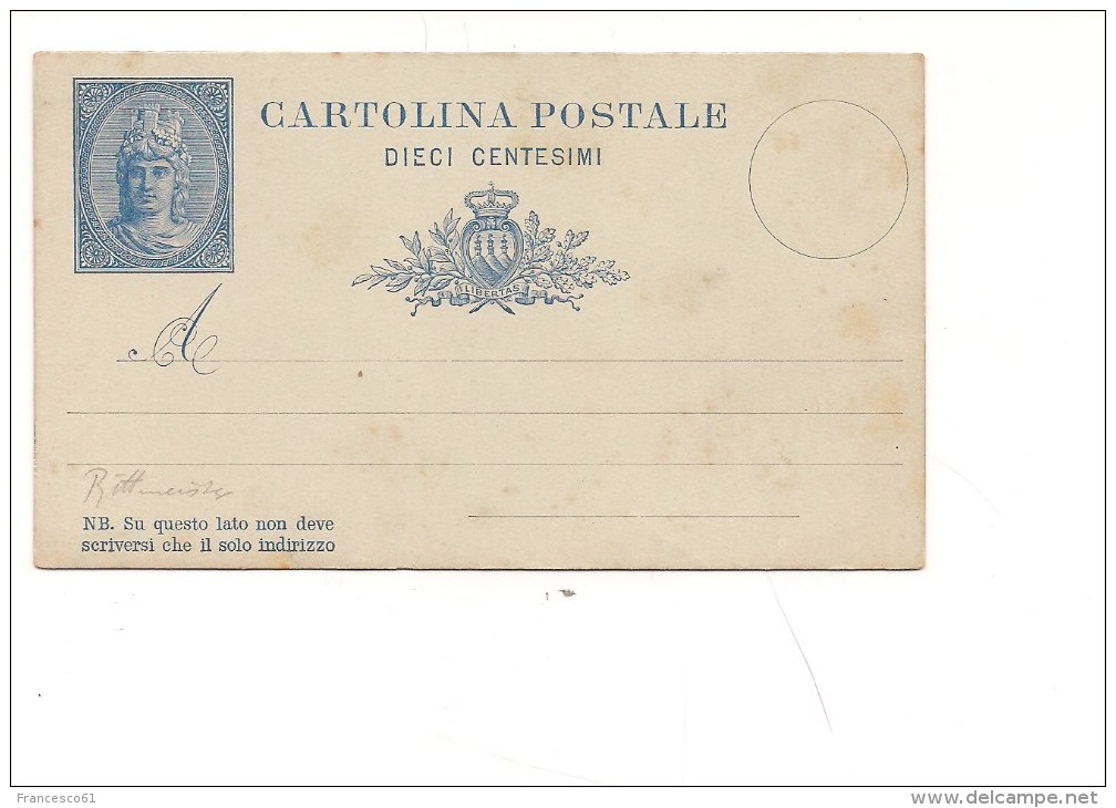 1285)  Intero Postale SAN MARINO 10 CENT NUOVO - Interi Postali