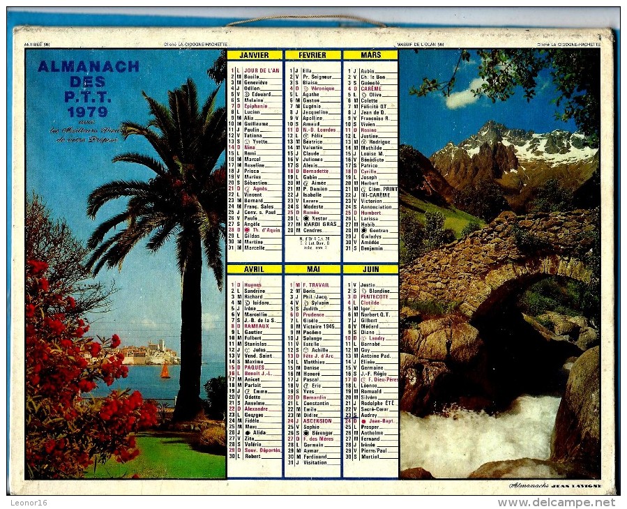 ALMANACH DES P.T.T 1979 (45)   -  Non Complet 4 Vues** DUNKERQUE - ANTIBES ** Calendrier * JEAN LAVIGNE * - Grand Format : 1971-80