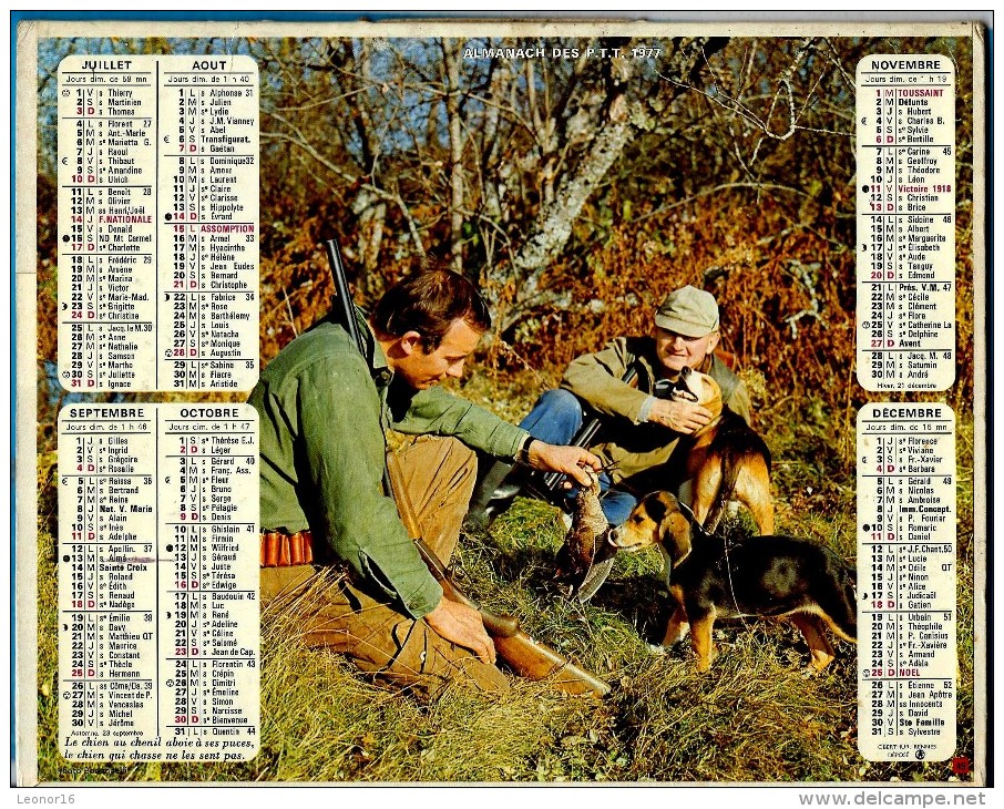 ALMANACH DES P.T.T 1977 (45)   -  Complet 6 Vues** SCENES DE CHASSES ** Calendrier *OBERTHUR* - Grand Format : 1971-80